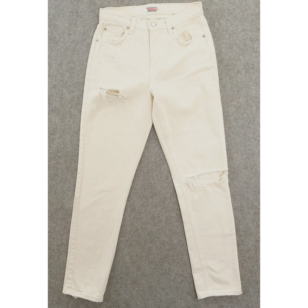 Reformation Jeans Womens 25 Beige Julia High Rise Cigarette Zip Fly Distressed